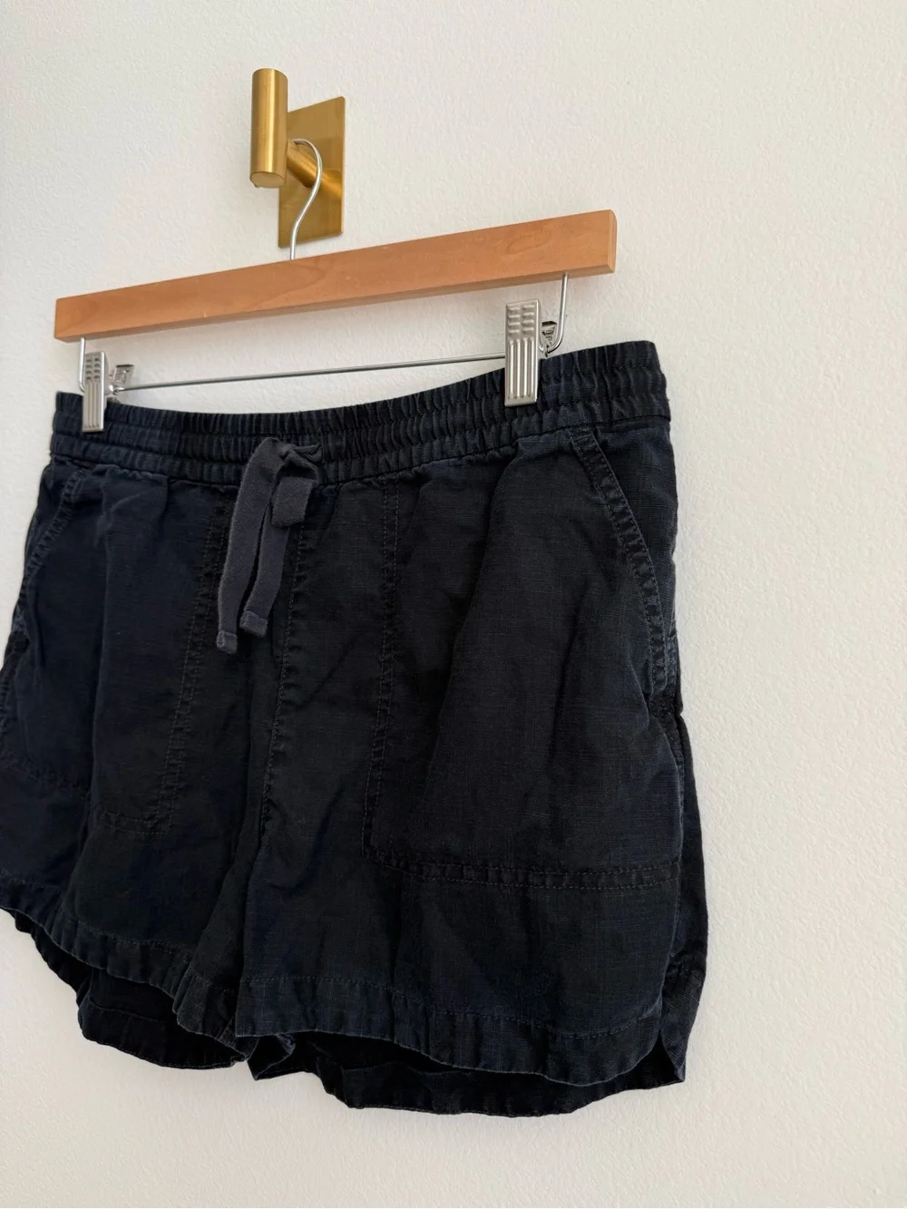 J.Crew New Seaside Linen Lyocell Shorts Medium Black Pull On Elastic Waist